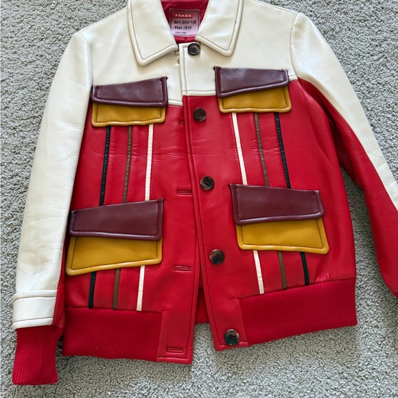 Red and cream  Women's leather Jacket - Picture 3 of 8